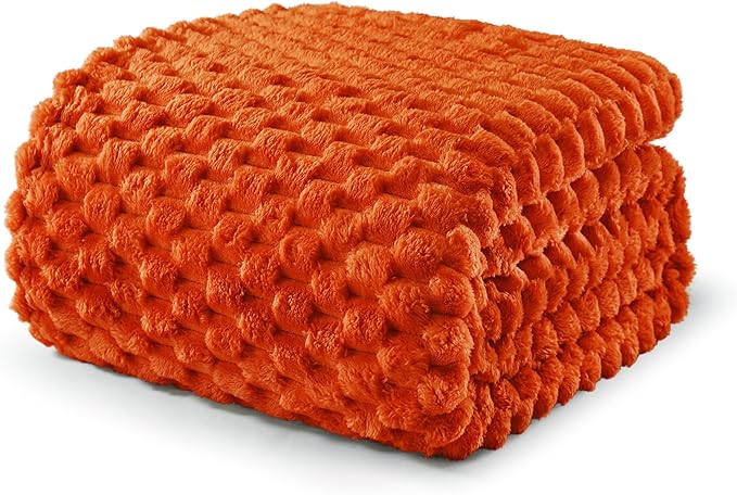 Exclusivo Mezcla Twin Size Soft Fleece Blanket, 60x80 Inches Stylish Jacquard Velvet Blanket for Bed, Fuzzy Cozy Lightweight for All Season, Burnt Orange