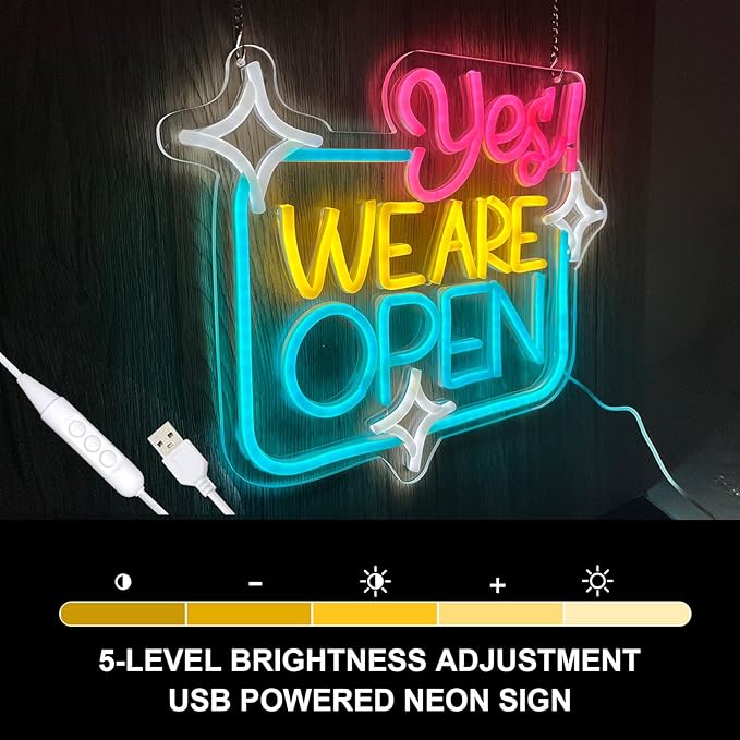 Open Signs for Business, Open Sign Led Neon Open Sign Bright Light Dimmable Led Yes We Are Open Sign for Business Window, Lighted Up Neon Sign for Wall Decor Bar Salon Coffee Stores Club Hotel