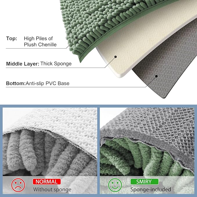 Smiry Luxury Chenille Toilet Rugs U-Shaped 24x20, Soft Absorbent Non-Slip Contour Bathroom Rugs for Toilet, Machine Washable Contoured Bath Mats, Olive Green