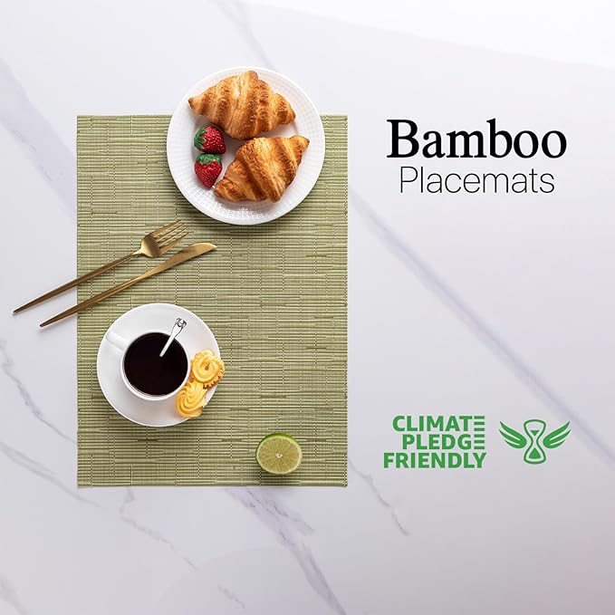 LEXMORE PVC Woven Placemats 6 PCS Wipeable Indoor/Outdoor Table Mats Washable Vinyl Place Mats for Dining Table, Set of 6-Pea Green