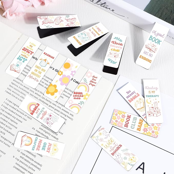 Groovy Floral Magnetic Bookmark - 30Pcs Inspirational Magnetic Bookmarks Boho Floral Rainbow Butterfly Book Mark Magnets Page Marker Clip Gifts for Book Lovers Students Teacher School Reading