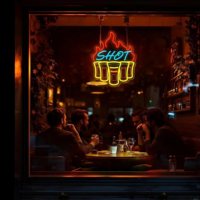 Shot Neon Sign, Bar Neon Signs for Wall Decor, Dimmable Acrylic Neon Lights for Home Bar Pub Club Bistro Man Cave Restaurant Party Decorations Gift