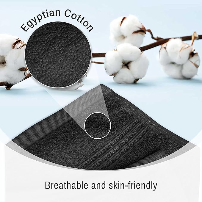 Superior Egyptian Cotton 4-Piece Bath Towel Set for Shower, Bath, Spa, Resort, Hotel, Soft Body Towels, Airbnb Essentials, Apartment, Dorm, Quick Dry, Absorbent, Bathroom Basics, Black