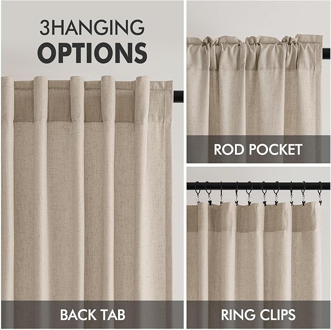 MIULEE Non-See-Through Privacy Linen Curtains 2 Panels, Light Filtering Window Curtains Farnhouse Textured Back Tab Semi Sheer Drapes for Bedroom Living Room, 52 x 72 Inches Long, Taupe