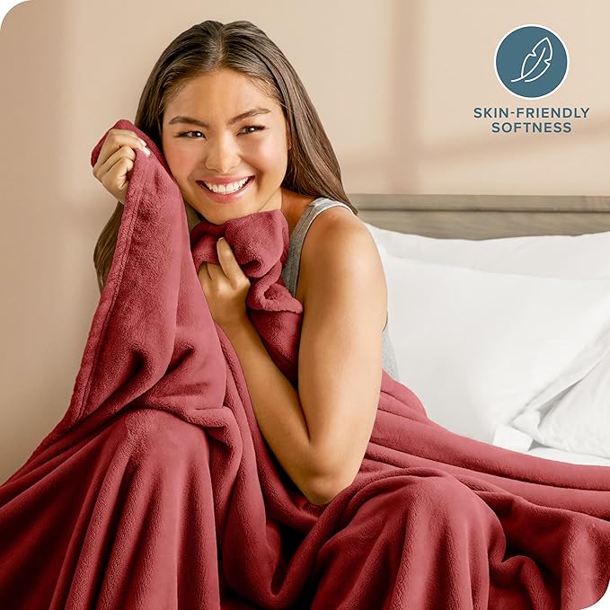 Bare Home Fleece Blanket - Twin/Twin Extra Long - Ultra-Soft Lightweight for Bed, Sofa, and Couch - Luxury Microplush - Cozy Warm Blanket (Twin/Twin XL, Rosewood)