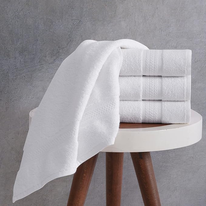 REGAL RUBY Quick-Dry 4 Pieces White Hand Towel -Bath Linen Set - Highly Absorbent 100% Turkish Cotton -Hand Towel for Bathroom Guests Pool Gym Camp Travel College Dorm Shower