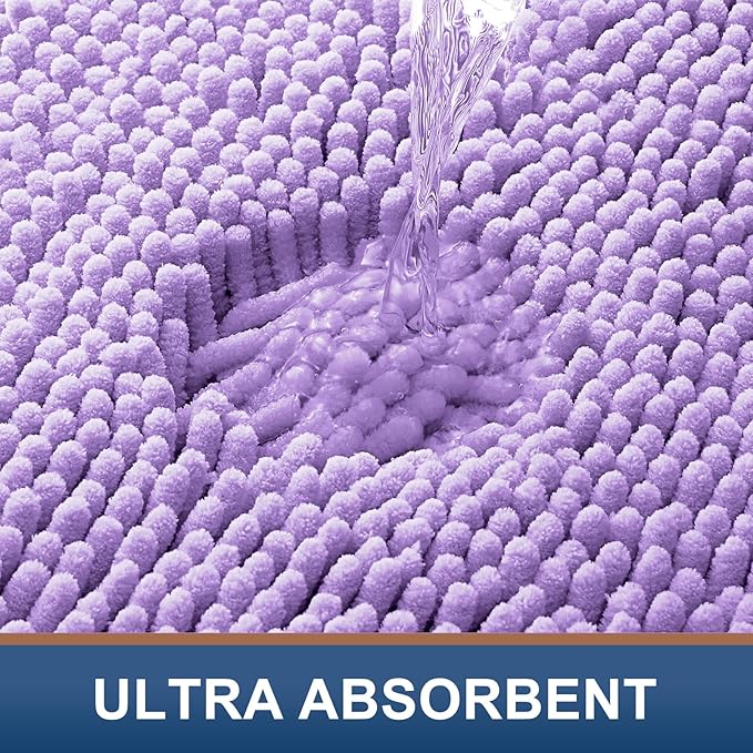 Smiry Luxury Chenille Bathroom Rugs 24x16, Extra Soft and Absorbent Shaggy Bath Mat, Machine Washable, Non-Slip Plush Carpet Runner for Tub, Shower, and Floor, Home Decor Accessories, Purple