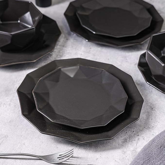 Stone + Lain Jamie Porcelain 16-Piece Geometric Dinnerware Set, Black