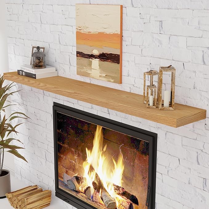 Oak Floating Shelves 72 Inch Long, 9.3" Deep Shelves Wall Mounted, 72"x9.3" Fireplace Mantel, Deep Storage Shelves for Home & Office, Rustic Large TV Stand - 9.3" D x 72" W x 1.5" H, 1 Pack