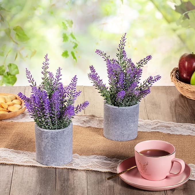 CADNLY Artificial Lavender Plant in Pots - Faux Lavender Flowers Decor – Fake Flowers Purple Decor Plant Potted Bathroom Bedroom Kitchen Farmhouse Home 2 Pack