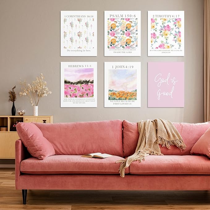Habseligkeit Unframed Pink Room Decor, Pink Flower Wall Art Prints, Posters for Girls Room Aesthtic, Girls Dorm Wall Decor 11X14in, Set of 6