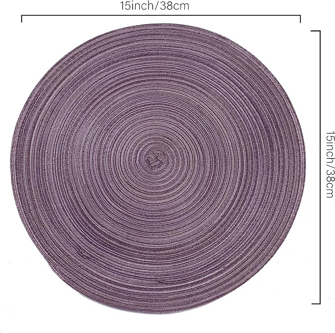 FunWheat Round Braided Placemats Set of 8 Place mats for Dining Tables Woven Heat Resistant Table Mats 15 inch(Purple,8pcs)