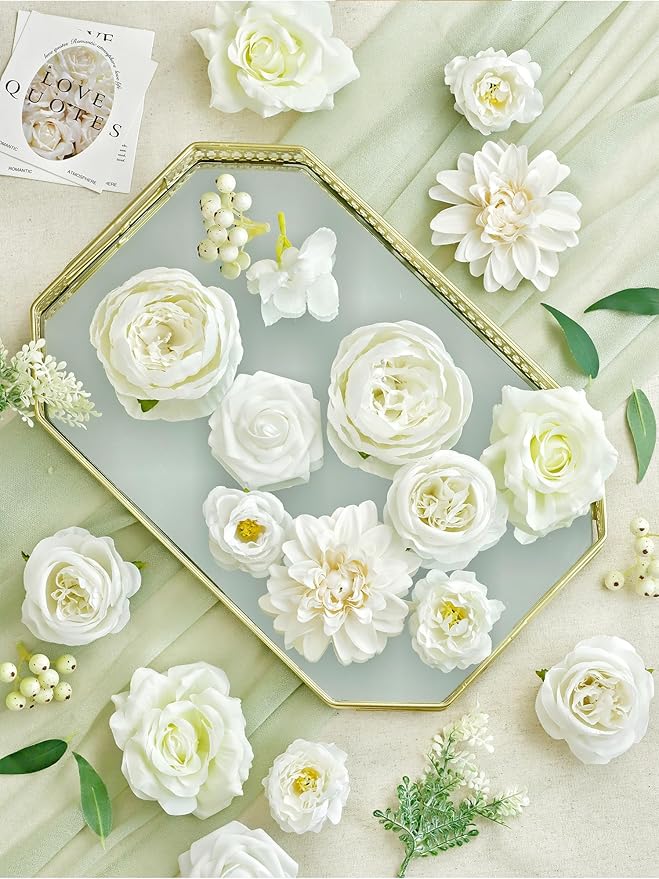 MISSPIN Artificial Flowers DIY Box Set Fake Roses Bouquet Bridal Wedding Flowers Colorful Centerpiece Table Decorations Boho Faux Floral with Stems Arrangements for Cake Home Party Indoor Outdoor
