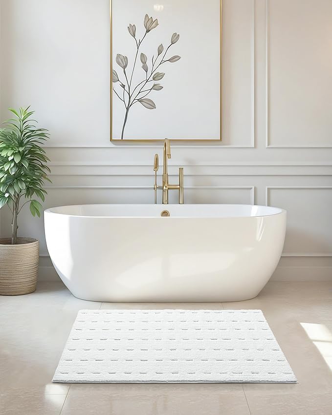 ILANGO White Bathroom Rugs Sets 2 Piece, Soft Shaggy Bath Rugs Non Slip Washable, Absorbent Bathroom Accessories Bath Mats for Floor, Tub and Shower 17" x 24" + 24" x 36"
