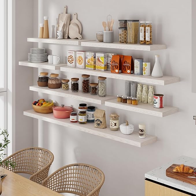 Brich Floating Shelves 72 Inch Long, 9.3" Deep Shelves Wall Mounted, 72"x9.3" Fireplace Mantel, Deep Storage Shelves for Home & Office, Rustic Large TV Stand - 9.3" D x 72" W x 1.5" H, 1 Pack