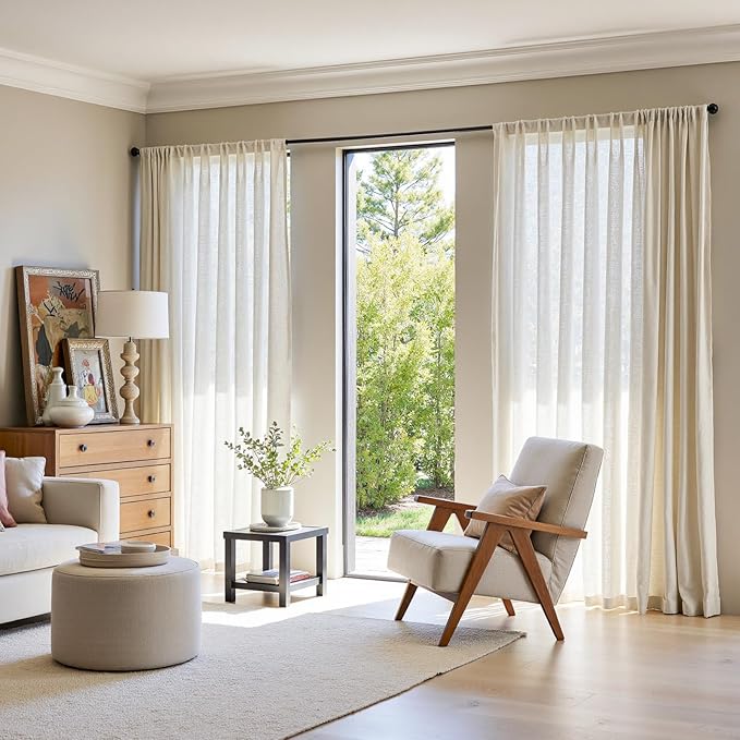jinchan Sliding Doors Linen Blend Curtain 84 inch Length 1 Panel for Living Room, Light Filtering 100 inch Extra Wide Drape for Patio Door with Rod Pocket Back Tab(100W x 84L, Ecru)