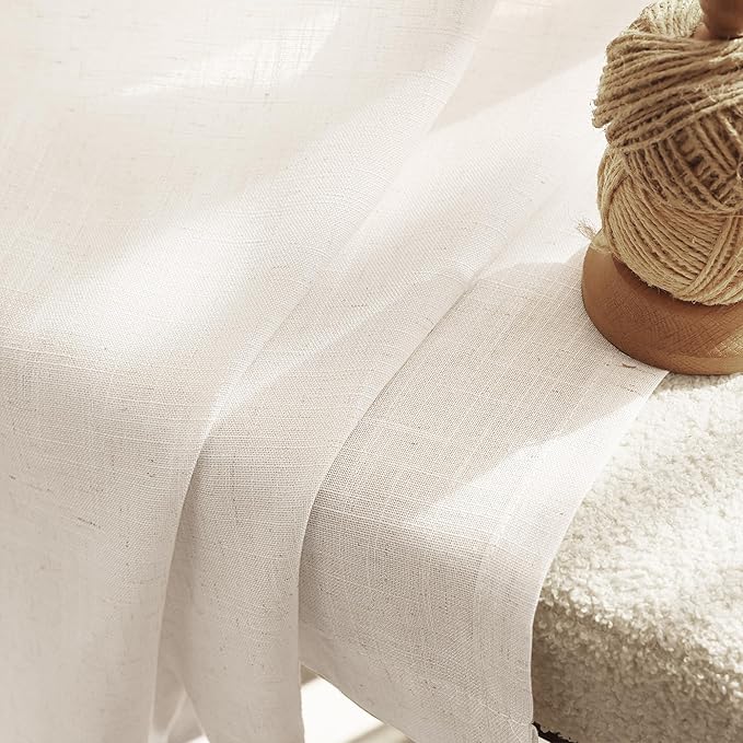 2 Panels Set Cream Linen Curtains 108 inches Long For Living Room Neutral Farmhouse Light Filtering Semi Sheer Linen Drapes 108 inch Ceiling To Floor For Large Window Villa Hallway Ivory FT 42x108