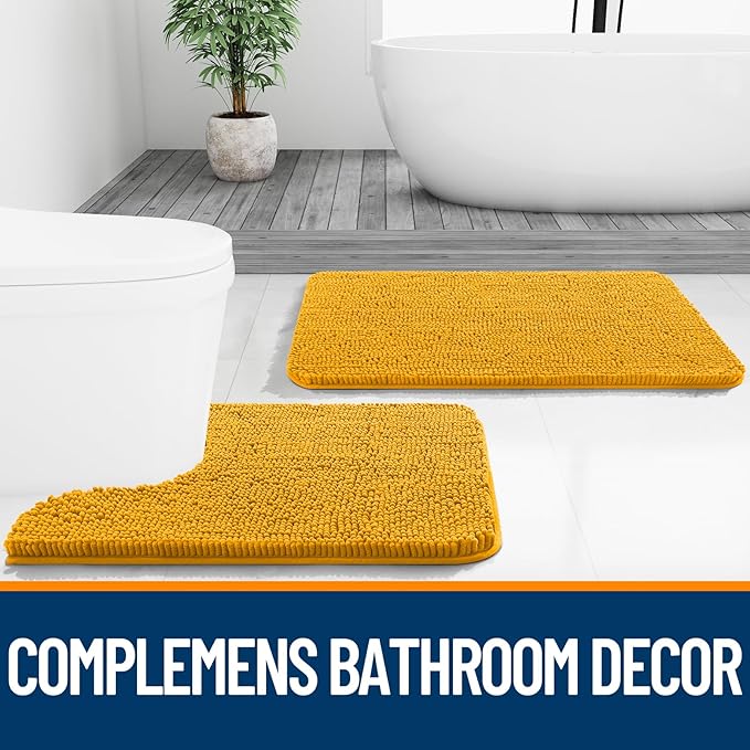 OLANLY Bathroom Rugs 44x24, Extra Soft Absorbent Chenille Bath Rugs, Rubber Backing Quick Dry, Machine Washable Bath Mats for Bathroom Floor, Tub and Shower, Home Decor Accessories, Golden Yellow