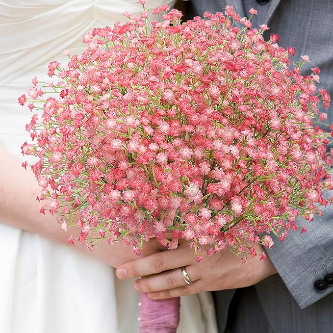 N&T NIETING Babys Breath Artificial Flowers Bulk, 24Pcs Fake Gypsophila Bouquet Flowers Real Touch Faux Babies Breath Arrangement for Wedding Floral Party Home Centerpieces Vase Decoration, Pink