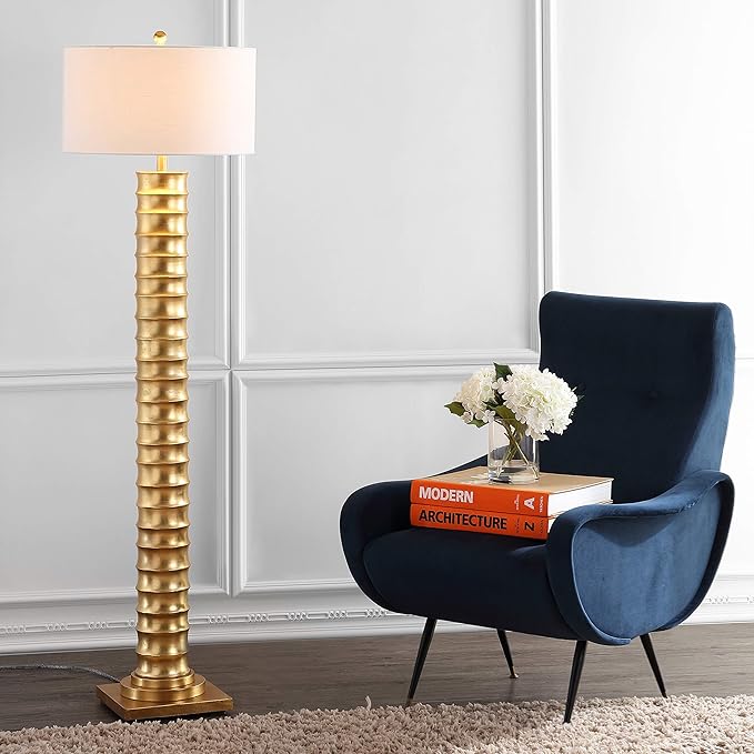 JONATHAN Y JYL4032A Serena 63" Metal LED Floor Lamp, Contemporary, Modern, Art Deco Style, Office, Elegant, Living Room, Family Room, Dining Room, Bedroom, Hallway, Foyer, Gold Leaf
