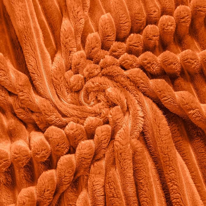 Bnuitland Burnt Orange Flannel Throw Blanket, 300GSM Super Soft Fleece Stripe Pattern Sofa Blanket for Babys and Kids, Lightweight Cozy Bed Throw for Home Decor All Season