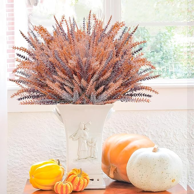 Agusbagli 72 Bundles Artificial Fall Flowers Outdoors, UV Resistant Fake Lavenders No Fade Faux Plants Arrangement for Thanksgiving Autumn Weddings Indoor Home Decorations