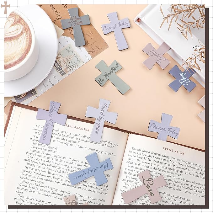 Outus 48 Pieces Magnetic Christian Religious Cross Bookmark Religious Bible Verses Bookmarks Magnetic Page Clips for Women Student School Reading Gifts, 16 Styles (Marble Style)
