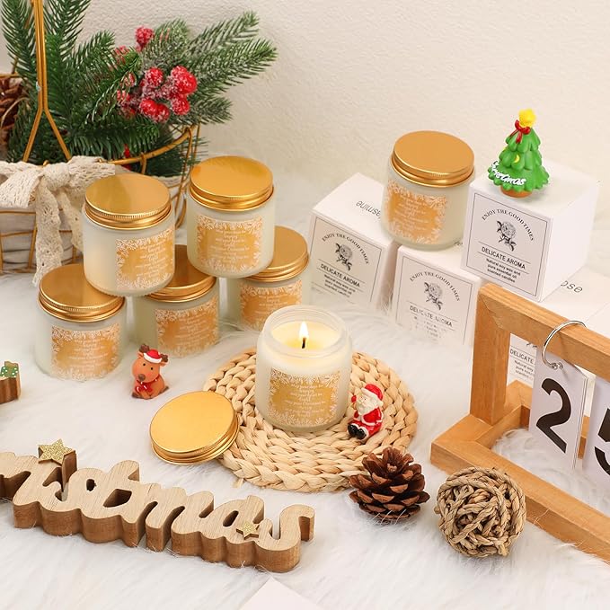 MTLEE 10 Pcs Christmas Soy Wax Candle 3.5 oz Christmas Scented Jar Bright New Year Heart Thank You Gift Light Candle Happy Candles Holiday Gift for Family Nurse Coworker Employee (Fresh Flavor)