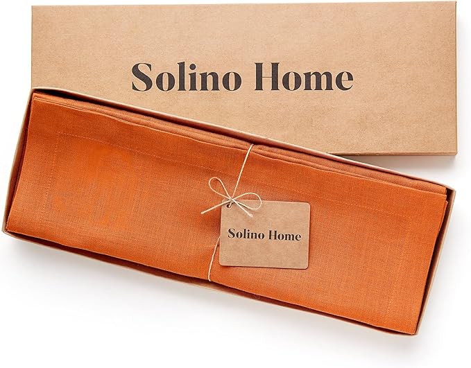 Solino Home Linen Placemats Set of 4 - Persimmon Orange Placemats 14 x 19 Inch - 100% Pure Linen Table Place Mats for Summer, Fall - Fete