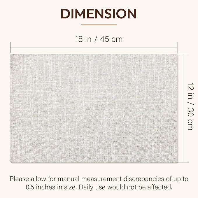 Placemats Set of 4, Dual-Layered Thickened Faux Linen Cloth Place Mats Heat Resistant Machine Washable Wrinkle Free Table Mats Indoor/Outdoor (Cream Beige)