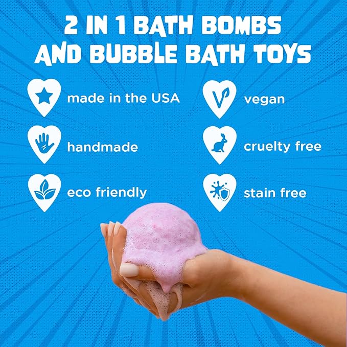 Poke Monster Bath Bomb for Kids with Surprise Toys Inside (Gift Set) - Large Bubble Bath Bombs for Boys & Girls - Skin-Safe, Made in USA, Fruity Scents, Birthday Gift by Two Sisters