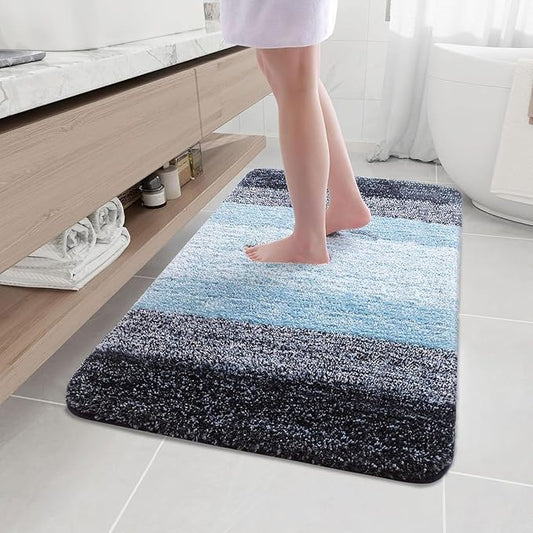 Arotive Microfiber Bathroom Rugs, Shaggy Soft and Absorbent Bath Rug, Non-Slip, Thick Plush Machine Washable Dry Bath Mats for Bathroom, Tub and Shower, 44x32, Blue