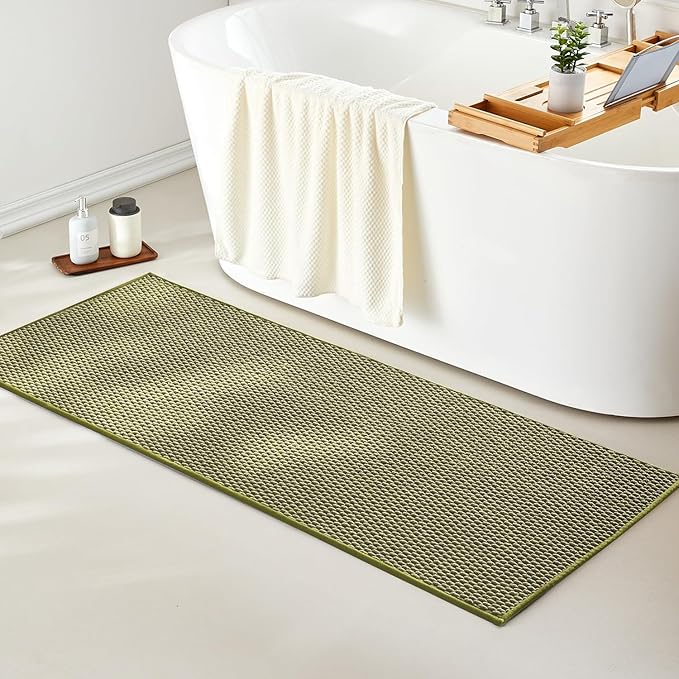 Bathroom Runner Rug, Long Bath Mat Washable Thin Quick Dry Low Pile Bathroom Runner Rugs Non Slip, Sage 24"x70"