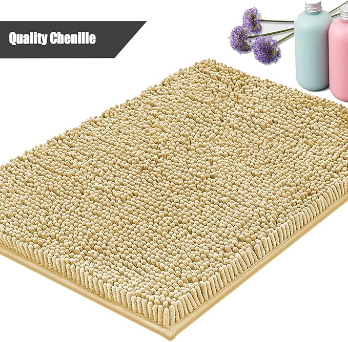 Bathroom Rugs Mat 24x17 Non Slip Chenille Bath Mats Bath Rugs for Bathroom Shower Beige