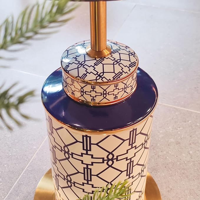 Diamond Pattern Vase-Shaped Side Table with Ceramic Tile Top – Accent Table for Coffee, Tea, or Nightstand Use in Living Room, Bedroom, Indoor & Outdoor Spaces