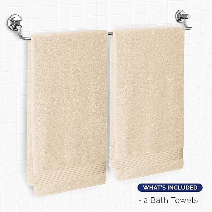 Elegant Comfort Premium Turkish Cotton 2 Pack Bath Towel Set - 27 x 54 inch, Luxurious Hotel Spa Quality 100% Turkish Cotton 2PC Bath Towel Set - Highly Absorbent - Soft Bathroom Towels, Ivory