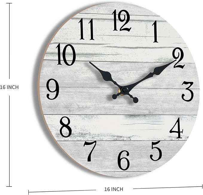 Wall Clock Battery Operated 16 Inch Large Gray Silent Non Ticking Country Rustic Design Vintage Retro Decorative for Bathroom Kitchen Living Room Bedroom