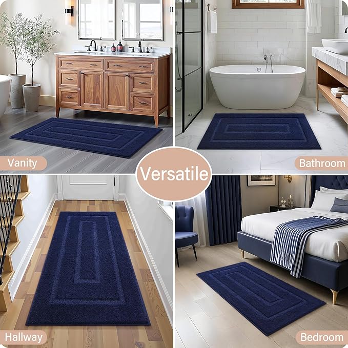 HOMORE Bathroom Rug 24x48 Inch Soft Absorbent Bathroom Runner Rug, Washable Bath Runner Rugs Long Non Slip Bath Rugs for Shower Tub, Navy Blue
