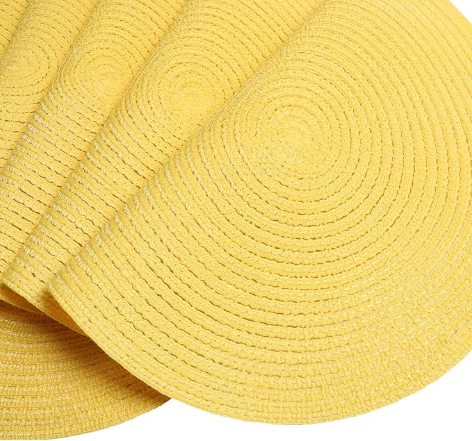 SHACOS Round Braided Placemats Set of 4 Washable Kitchen Table Placemats for Home Wedding Party (Yellow, 4)