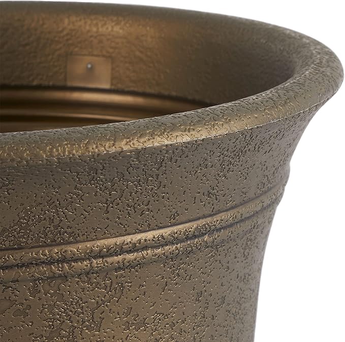 HC Companies SRA10001P02 Sierra 10 Inch Self Watering Round Weather Resistant Plastic Resin Flower Garden Planter Pot Container, Celtic Bronze