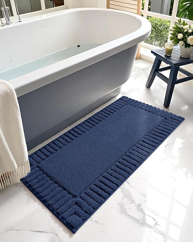 Color&Geometry Standard Sized Bath Rugs Non Slip Washable, 20"x31.5" Absorbent Navy Blue Bathroom Rugs, Soft Bath Mats for Bathroom Floor, Shower, Bathtub, Laundry