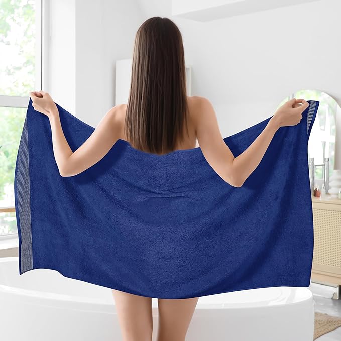 Belizzi Home Cotton 2 Pack Oversized Bath Sheet 35 x 70, Large Bath Sheet, Ultra Absorbent, Compact, Eco-Friendly and 100% Recyclable, Quick Drying and Lightweight Towel - Navy Blue