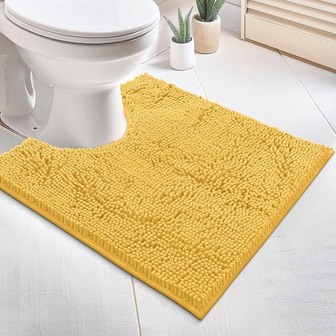 Bathroom Rugs Sets 2 Piece, Luxury Chenille Bath Mat Set, Soft Plush Anti-Slip Bath Rug + U-Shaped Toilet Mat. Microfiber Shaggy Carpet, Super Absorbent (24” x 36” & 20” x 24” U, Yellow)