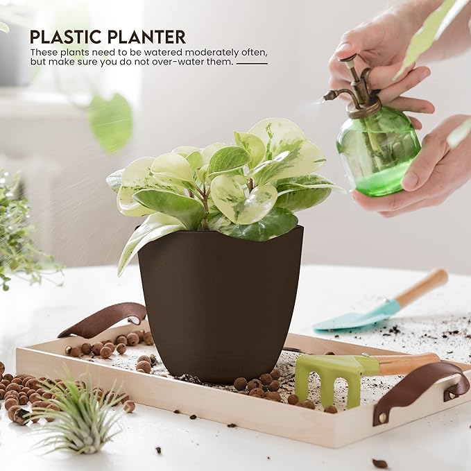 Utopia Home Plastic Planters - Flower Nursery Pots Indoor Modern Decorative Plastic Pots for Plants, Succulents, Flowers, and Cactus (5 Pack, Multisize, Brown)