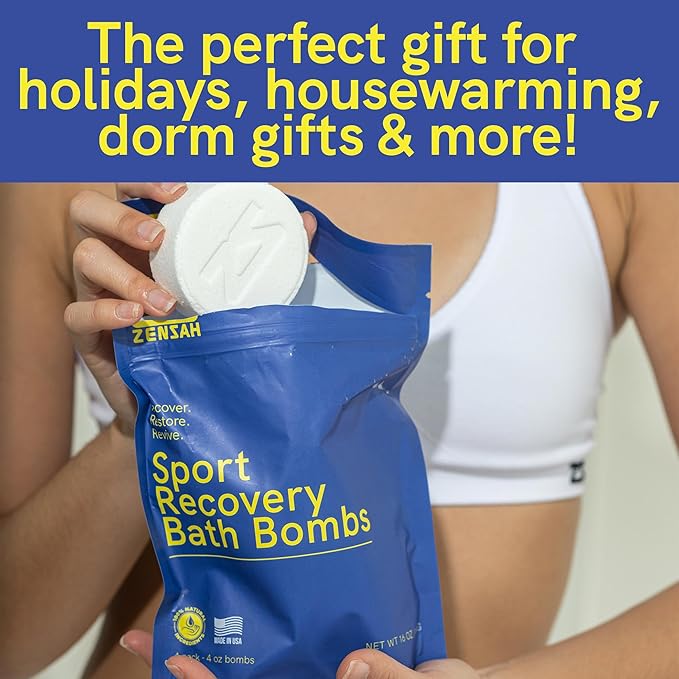 Zensah Sport Recovery Bath Bombs - Magnesium Epsom Salt for Soaking Sore Muscles, Father’s Day Gifts, Made in USA with Essential Oils, Eucalyptus Relaxation for Athletes, Men and Women