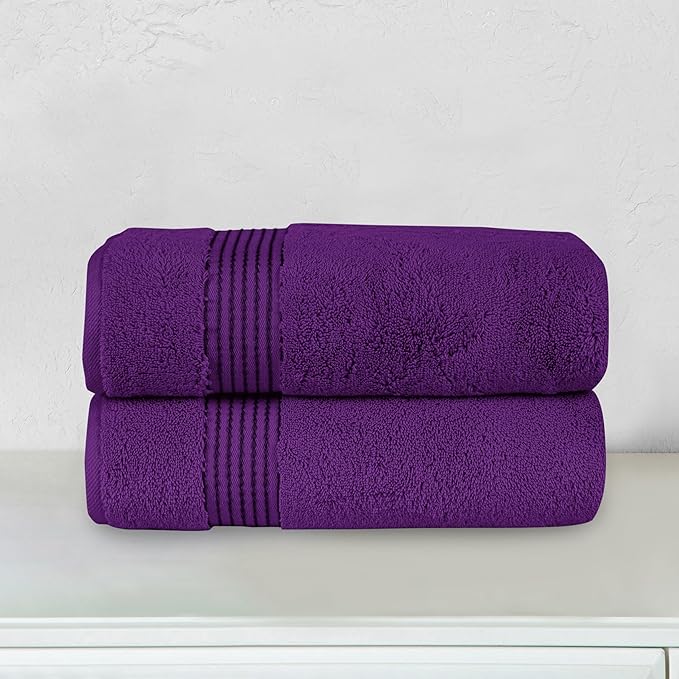 Elegant Comfort Premium Turkish Cotton 2 Pack Bath Towel Set - 27 x 54 inch, Luxurious Hotel Spa Quality 100% Turkish Cotton 2PC Bath Towel Set - Highly Absorbent - Soft Bathroom Towels, Purple