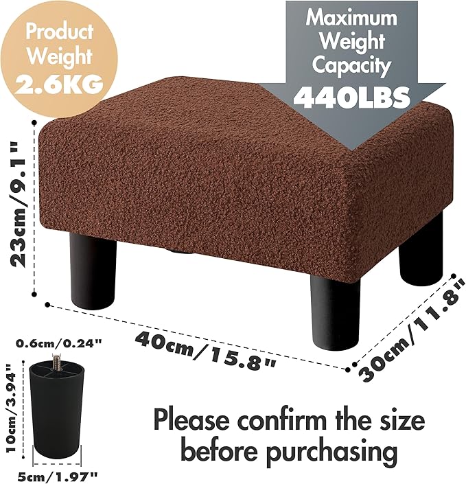 BRIAN & DANY Small Foot Stool Ottoman, Footstool with Legs, Teddy Velvet Foot Rest for Living Room, Bedroom and Office, Brown