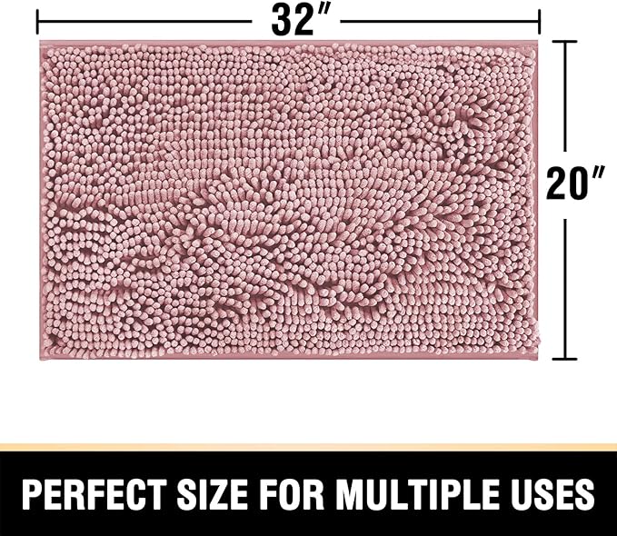 H.VERSAILTEX Bathroom Rugs Bath Mat Bath Rugs Bath Mats for Bathroom Non Slip Extra Thick Buncy Soft Chenille Bath Rug Fulffy Shag, Indoor Rug Carpet for Entry Living Room (Coral Pink, 20" x 32")