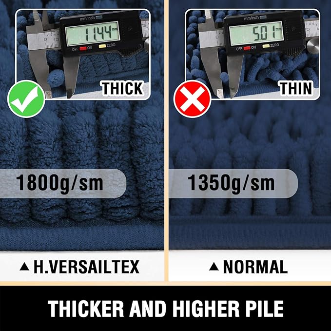 H.VERSAILTEX Toilet Mat U Shaped Bathroom Rugs Bath Mats for Bathroom Non Slip Luxury Chenille Bath Mat U Shape 20x24 Extra Soft and Absorbent Shaggy Rugs Washable Dry Fast - Navy