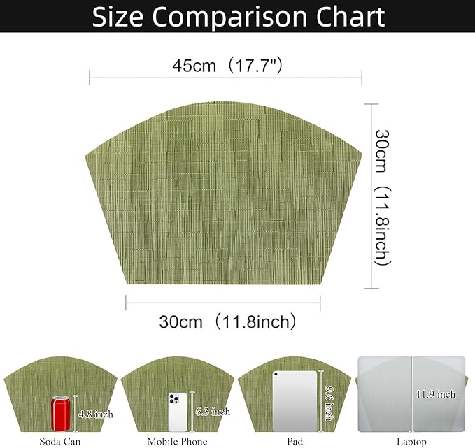 SHACOS PVC Woven Vinyl Wedge Placemats Set of 4 Round Table Placemats Wipe Clean Heat Resistant Round Table Mats (4, Green)